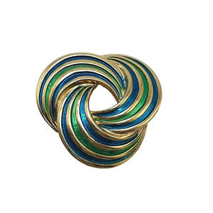 Napier Green Blue Enamel Swirl Brooch Pin Gold Tone Vintage